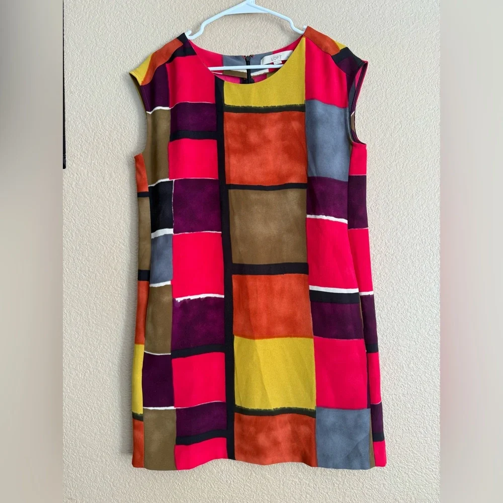 LOFT Colorful Geometric Midi Dress